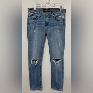 Lucky Brand Sienna Slim Boyfriend Jeans Distressed Aztec Embroidered Size 4/27